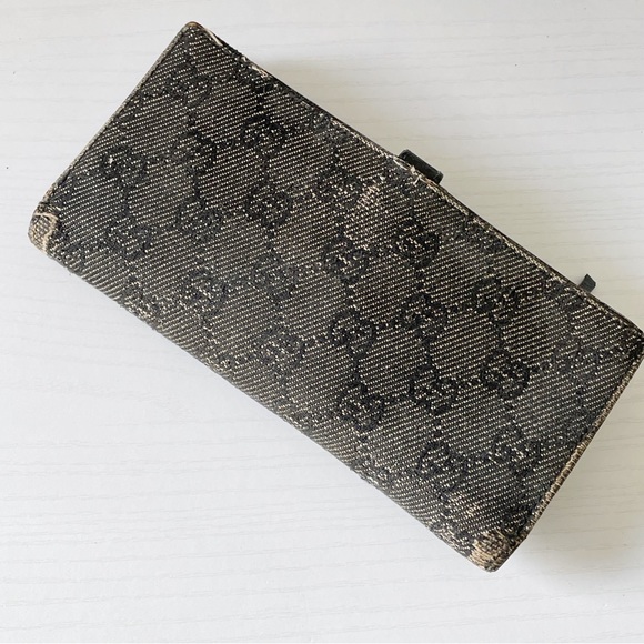 Gucci distressed gray black monogram denim Jackie long wallet - Picture 3 of 10